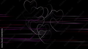 Looping heart stroke lines on black animation background.