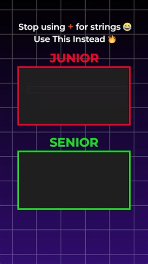 Get Code Snippets on Instagram: "Still using + to combine strings? 😅 Here’s how PRO JavaScript developers do it - Template Literals! Instead of writing: "Hello " + name + ", welcome!" Pros write: `Hello ${name}, welcome!` Upgrade your JavaScript instantly with this simple trick. Comment “Part 5!” if you want the next Beginner vs Pro tip! 🔥 #javascript #jstips #javascripttricks #codingreels #codingshorts #beginnerVsPro #webdevelopment #frontenddeveloper #jsdeveloper #learnjavascript"