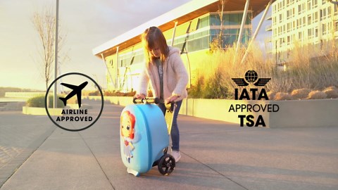 KIDDIETOTES Ride-On Scooter Suitcase for Kids – Hardside Lightweight Carry-On Luggage with Foldable Scooter, LED Wheels, Travel Fun for Toddlers & Children