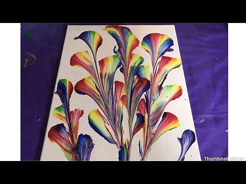 (264) Rainbow String Pull Acrylic Pour.