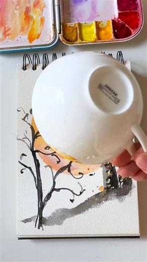 Another idea for a cute Halloween watercolor card 🥰🎨 Painting the mood with this method is super fun, give it a try 🌕🦇🎃 #watercolor #watercolortutorial #crafts #diy #watercolorpainting #artprocess #watercolorillustration #artinspiration #watercolour #halloween | Dearannart