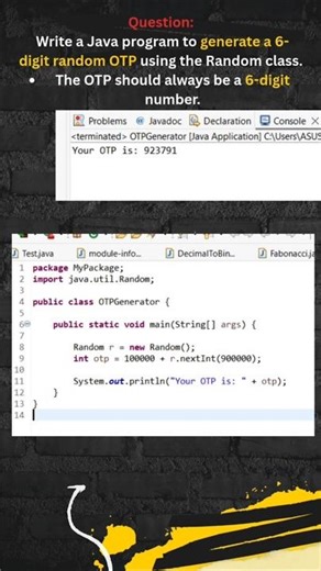 How to generate OTP in java #otpgenerate #java #viral #trending #trendingshorts #shorts #whatsappapi