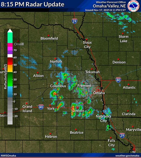 14K views · 33 reactions | 8:15 PM Radar Update Scattered showers and thunderstorms continue to push across the area this evening. Small hail can't be ruled out under these thunderstorms. | US National Weather Service Omaha/Valley Nebraska | Facebook
