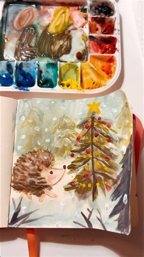 Christmas hedgehog Artwork #christmasart #cuteanimals #hedgehog #sketchbook