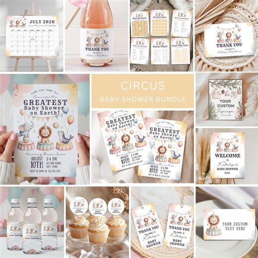 Circus Baby Shower Bundle: Carnival Theme Party Set (canva Editable Templates, Digital Download - Etsy