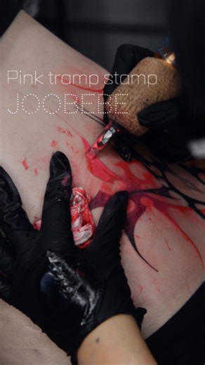 Melbourne joobebe tattoo 🇦🇺 on Instagram: "Joobebe Gradation pink tramp stamp Are u looking for tramp stamp? 🎀💖👇 Inquiry via DM @joobebe_tattoo_ 👍Melbourne booking open All colors available 👾✡️💖#melbournetattoo #cybersigilism #trampstamp #pinktattoo #tribal"