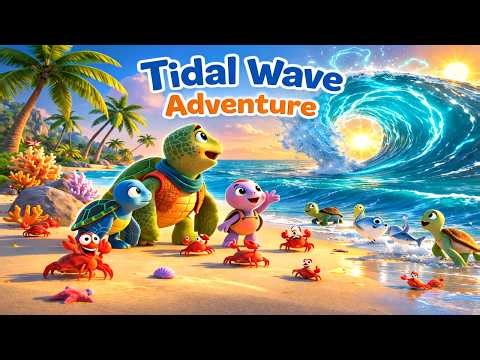 Giant Ocean Wave Surprise | Turtle Cartoon Fun 🌊🐢