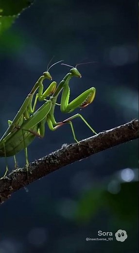 Mantis Mating on a Night Branch