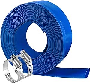 Eastrans 1-1/4''x100ft Blue PVC Lay-Flat Backwash Hose for Swimming Pools, Heavy Duty Discharge Hose Reinforced Pool Drain Hose, Weather Resistant Ideal for Water Transferring