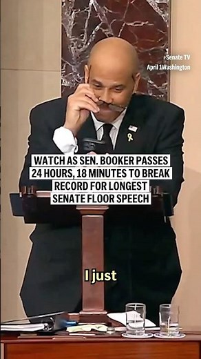Sen. Cory Booker passes 24 hours, 18 minutes to break the record for the longest Senate floor speech