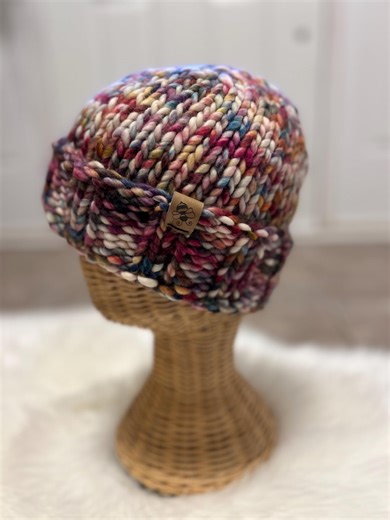 Hand Knit Merino Chunky Wool Toque: Red Colour Winter Hat, Folded Brim - Etsy