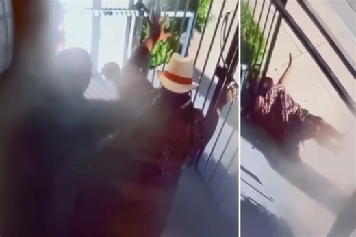 Shocking moment pastor pushes elderly woman down cement steps outside LA church