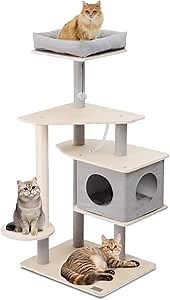 50” Tall Cat Tree for Indoor Cats Modern Grey, Multi-Level Cat Tower with Top Perch, Platforms, Cat Condo, and Scratching Post, Eco-Friendly Wooden Board Cat Tree for Small Large Cats