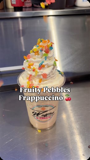 Waffles and Cream on Instagram: "This is NOT your average drink… Fruity Pebbles Frappuccino is pure magic in a cup ✨😋"