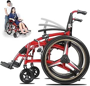 Lightweight Collapsible Wheelchair, Self-Propelled Sports Wheelchair for Adults, Ergonomic Manual Wheelchair, 33 Ibs, with Lifting Armrests, Aluminium Shock Absorbing Driving Trolley