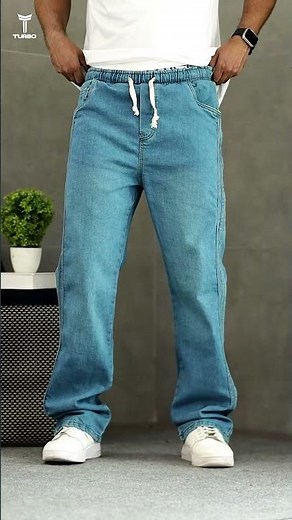 Turbo Side Stripe Drawstring Baggy Jeans 👖 Premium Loose Fit Denim For Men