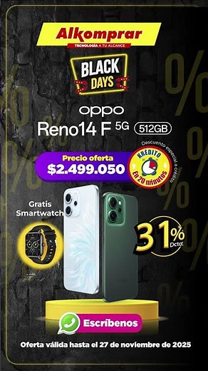 ¡Estrena celular Oppo y lleva smartwatch GRATIS! Solo por los Black Days Alkomprar🔥