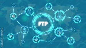 File Transfer Protocol F T P Concept with and Map Background data transfer file sharing