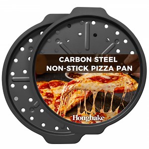 HONGBAKE 12 Inch Pizza Pan with Holes, 2 Pack Non-Stick Pizza Pans for Baking, Carbon Steel Perforated Crispy Pizza Tray for Oven for Home Kitchen, Pizza Sheet Baking Supplies, Grey