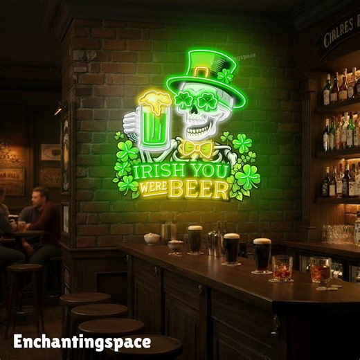 Skeleton Beer Neon Sign for St Patrick’s Day, LED Wall Decor for Irish Bar, Pub, Restaurant or Home Party - Etsy