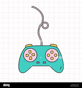 Video game controller, joystick gamepad in bright colors..Vector hand-drawn doodle illustration isolated on checkered background. Perfect for cards Stock Vector Image & Art - Alamy