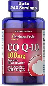 Puritan's Pride Coenzyme CoQ10 100mg, Dietary Supplement for Heart Health, Blood Pressure, Oral Gum Health, and Healthy Aging Support, 60 Day Supply, 240 Rapid Release Softgels