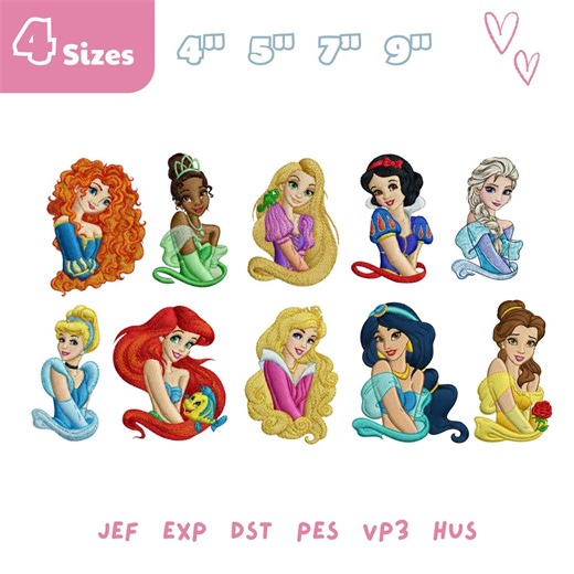 Retro Disney Princess Embroidery Design Bundle, Disney Princess Embroidery File, Disney Trip, Disneyland Trip, Fantasyland Gift, Baby Girl - Etsy Canada