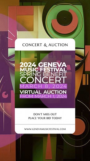 🎉 Welcome to the Geneva Music Festival Spring Benefit Week! Join us for our biggest fundraising event of the year, the Spring Benefit Concert and Auction, supporting the Geneva Music Festival. Your participation will help us reach our fundraising goal and continue bringing exceptional music to our community. Spring Benefit Concert 📅 Friday, March 8, 2024 🕡 6:30 PM 📍 Gearan Center for the Performing Arts – Froelich Hall 🎫 $75 🔗 www.genevamusicfestival.com/event/2024-spring-benefit-concert/ 
