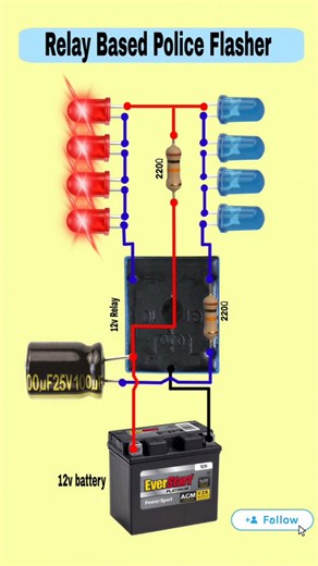 TechElectronic Bhai on Instagram: "12V Relay Police Light Circuit 🚨 Flashing Effect | Electronics Project #PoliceLight #relay #reels #explorepage #trending 👉 “Like ❤️ & Follow for more Electronics Projects 12V relay circuit police light flasher relay flashing light electronics project reel DIY police light simple relay circuit electronic flasher light beginner electronics relay based project electronics shorts policelight relaycircuit electronicsproject flashercircuit electronicsreels diycircu