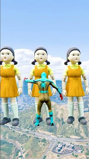 GTA 5 Epic Ragdolls | Green Spider Man vs King Kong & SQUID GIRL Jump Fails EP #shorts #gta5