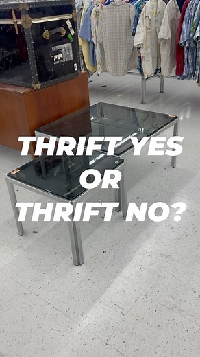 Thrift or pass? Vintage Chrome, Brass and Smoked Glass Tables! These are such a vibe! Let’s chat about in the comments! #thriftorpass #thriftfurniture #thriftedfurniture #thriftedhomegoods #thriftgoods #homefurnishings #homefurnituredesign #charityshopfinds #charityshops #goodwill #goodwillfind #fyp #fypage #thriftpage #thriftpages #goodwillbins #thriftbigsize #vintagefurnitures | Mid Mod Marion