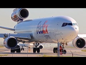 Close-up FedEx MD-11 Taxi & Takeoff from Toronto Pearson Runway 06L