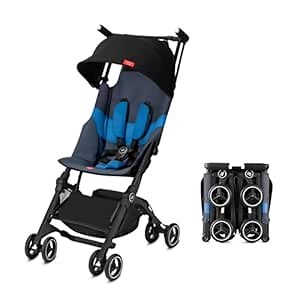 gb Pockit+ All-Terrain, Ultra Compact Lightweight Travel Stroller with Canopy and Reclining Seat in Night Blue, 10.6 pounds