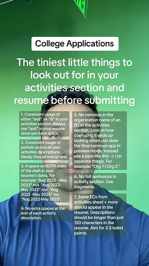 Super quick checks you can make in your common app activites section . . . . . . #collegeadmissions #collegeapplications #collegeapplicationseason #activitiessection