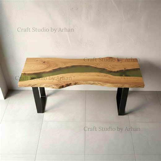 Live Edge Wood Console Table | Olive Green Epoxy River Entryway Table - Etsy