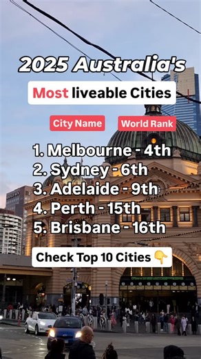 👇 Latest rankings from the EIU Index reveal the most liveable cities in the world. Here is a list of the Top 10 most liveable cities in the world: 1. Copenhagen, Denmark 2. Vienna, Austria (tie) 2. Zurich, Switzerland (tie) 4. Melbourne, Australia 5. Geneva, Switzerland 6. Sydney, Australia 7. Osaka, Japan (tie) 7. Auckland, New Zealand (tie) 9. Adelaide, Australia 10. Vancouver, Canada | Overseas Students Australia