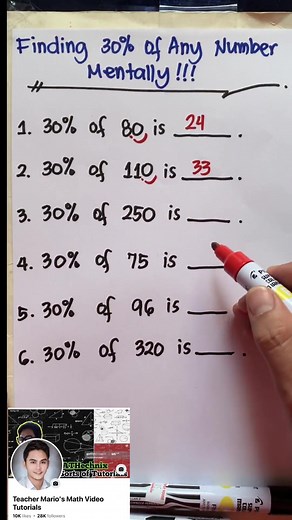 Finding 30% of Any Number Mentally‼️😱 #teachermariomathtutorial #mathematics #mathtutor #mathtricks #mathshortcuts #maths #TeamSolid #Teamkoreananghilas | Math Teacher Mario