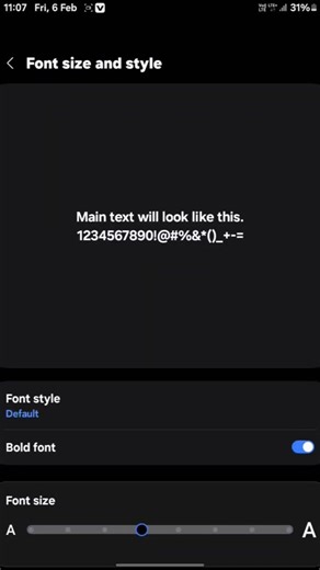 Samsung A 04 meni Font size kase badle