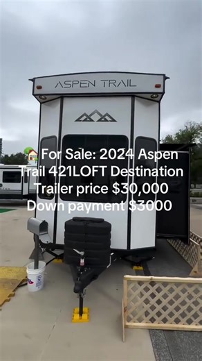 2024 Aspen Trail 421LOFT Destination Trailer' Bring the comforts of home to the campground! The Aspen Trail 421LOFT is a luxury destination trailer designed for families, long stays, or even full-time living. With a massive loft space and high ceilings, it feels like a true tiny home on wheels. Key Features: Y Sleeps up to 6-8 (master bedroom   dual loft spaces   convertible sofa/dinette) Huge residential-style living room with panoramic windows Fully equipped kitchen: full-size fridge, oven, mi