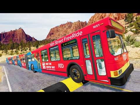 Long Bus, City Bus, School Bus Vs Massive Speed Bumps #10 - BeamNG.Drive