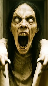 3.7K views · 65 reactions | In the dead of night, the hallway lights flickered as Sarah crept toward the sound of whispering. The air turned ice-cold, her breath curling in the dark. When she looked up, a gaunt figure stood inches away its milky eyes locked on hers, mouth stretching impossibly wide. The whispers stopped. Silence swallowed the house, broken only by Sarah’s scream as the figure lunged. | Halloween Vibes | Facebook