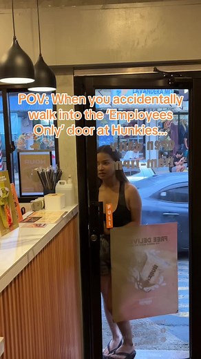 When you accidentally walk into the ‘Employees Only’ door at the coffee shop… 😳 #fyp #hunkiescafe #hunkiescookies #coffeetiktok #barista
