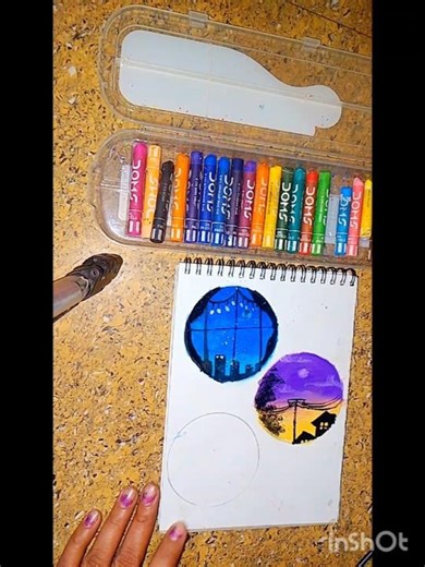 night scenery drawing using oil pastel. #naturelandscape #easydrawing #trending #artist #shorts #arr