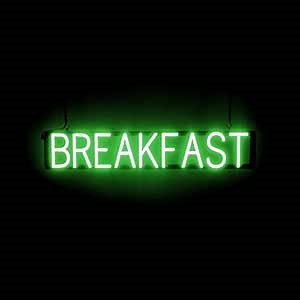 SpellBrite BREAKFAST Sign for Restaurants | Brunch-Related Signs with Neon Look, Green LED Light | 35.0" x 6.3"