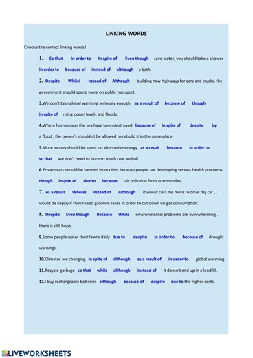Linkers interactive worksheet
