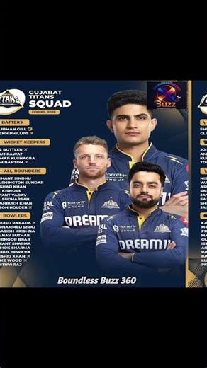 ‎🔥 Gujarat Titans Squad for IPL 2026 💙🏏 | Power-Packed Team Line-Up 🚀