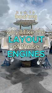 Why I like the LAYOUT of these ENGINES: You can see these engines are positioned towards the outside of the vessel. This allows for more leverage when you go to “split the sticks” or “steer and gear” when you are in a docking or a close quarters maneuvering situation. These are very easy to drive. #howtoboating #howto #boating #boat #yachting #driving #engines #outboard #captain | How to boating