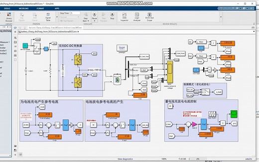 电池充电放电控制器simulink仿真建模模型(DC总线PI控制器DC-DC转换器)matlab