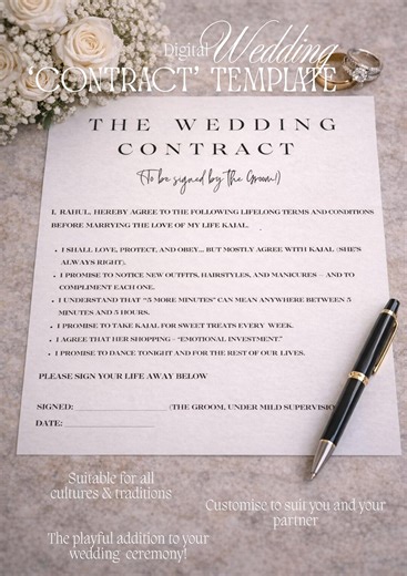 Wedding Contract Template – Minimalist Funny Marriage Agreement Sign (Digital Download)