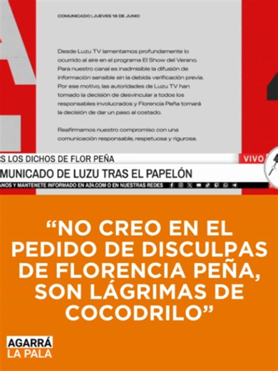 No creo en el pedido de disculpas de Florencia Peña